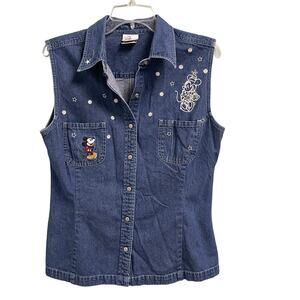The Disney Store VTG Chambray Denim Button Down XL Minnie Mickey Mouse Vintage